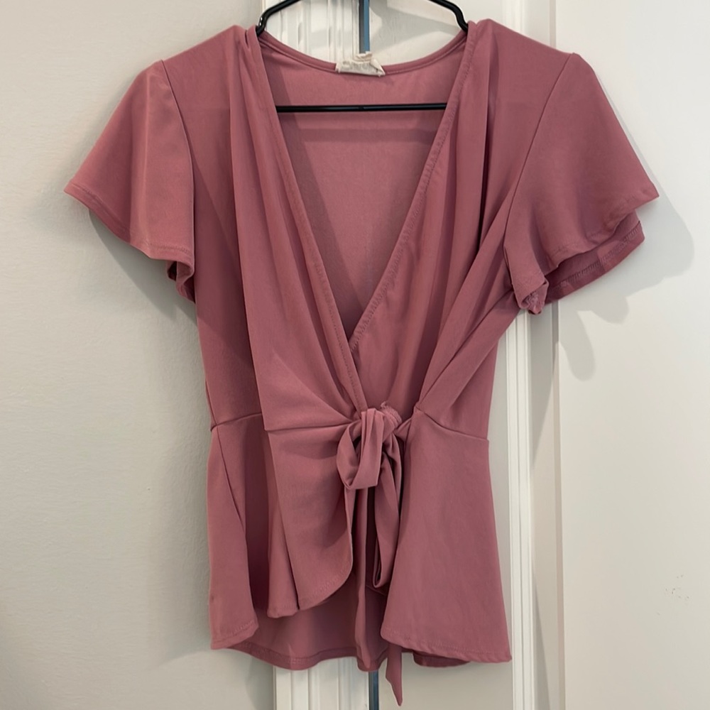 Women’s Rose Pink Tie-Front Blouse